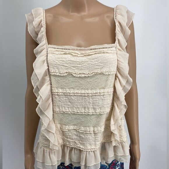 Anthropologie Eri+Ali Ruffle Lace Ivory Top Size M - Picture 1 of 5